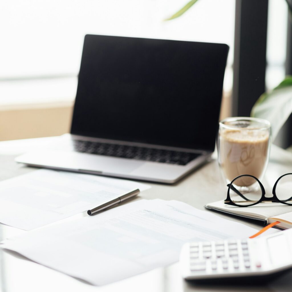 Individual income tax return form for payment on white marble table working office desk